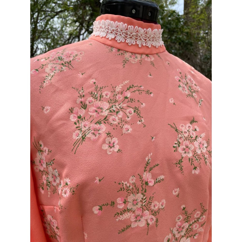 Vintage Peach Floral 1970s Long Maxi Dress Size Medium - Picture 4 of 16